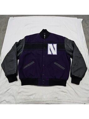 Vintage XL Northwestern Wildcats Varsity Letter Jacket Wool Leather Purple Black